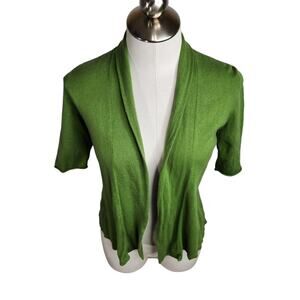 Eileen Fisher Cotton Cashmere Open Front Cardigan Womens Size Small Petite Green